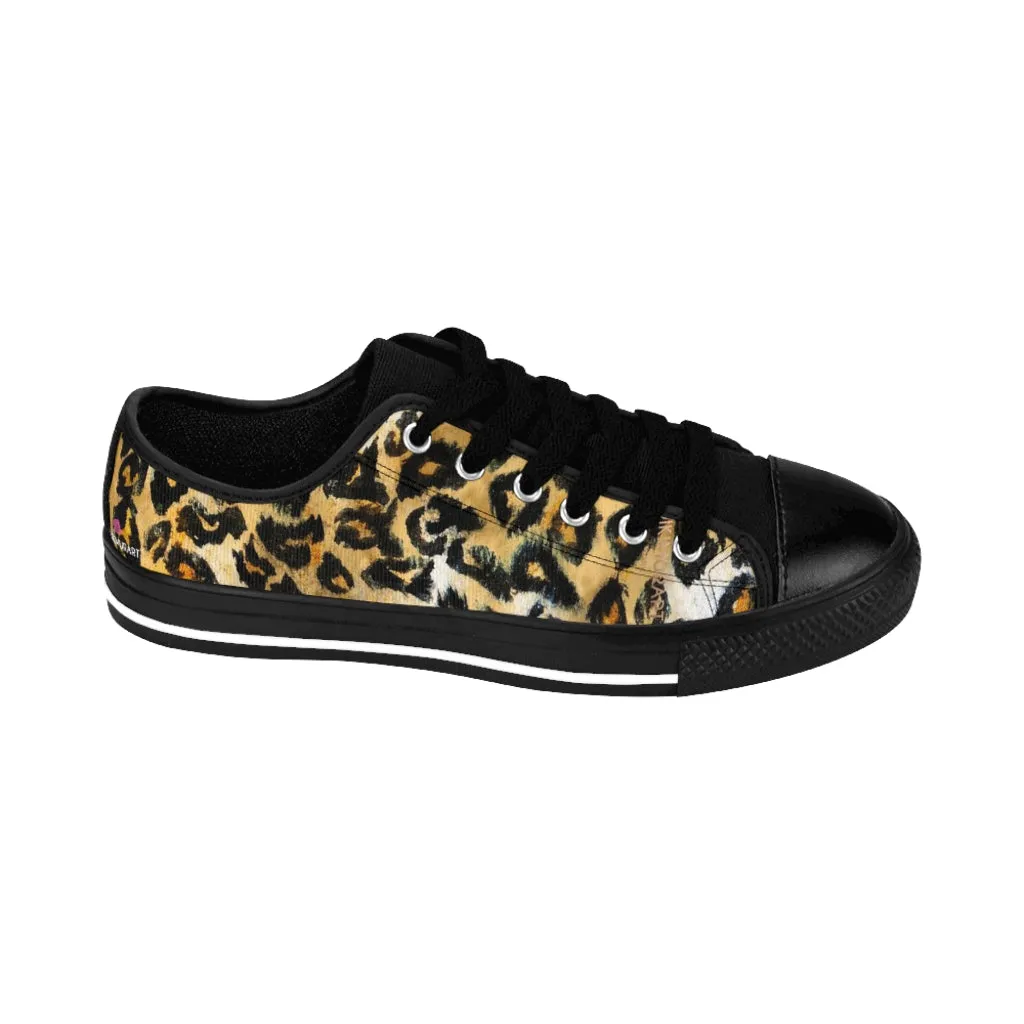 Brown Leopard Print Women's Sneakers, Brown Leopard Animal Print Fashion Tennis Canvas Shoes For Ladies