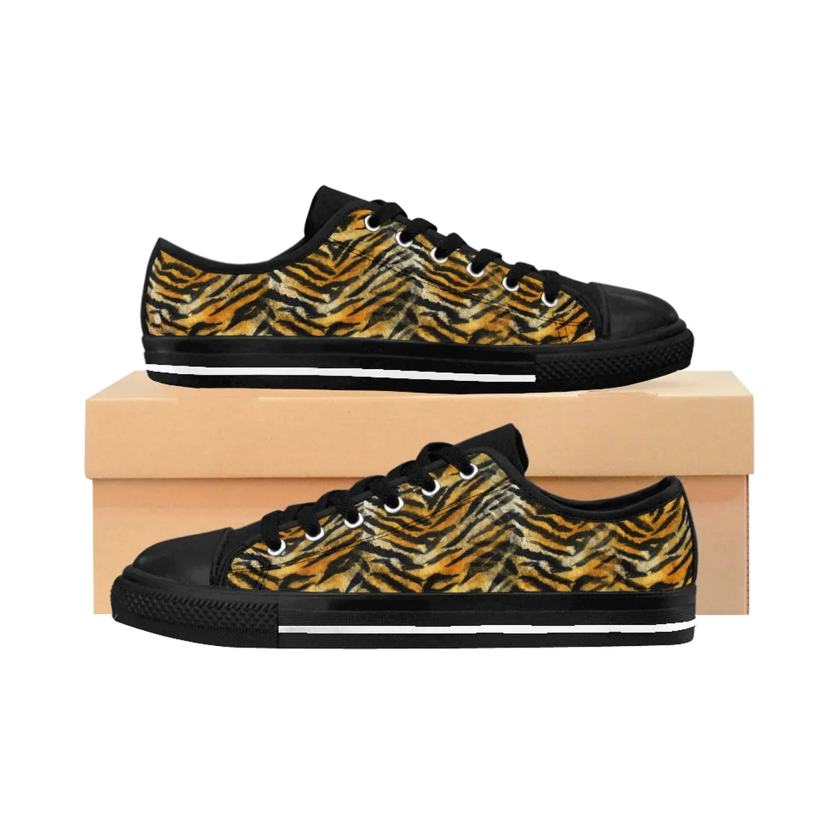 Brown Tiger Stripe Women's Sneakers, Animal Print Designer Low Top Sneakers Shoes (US Size 6-12)