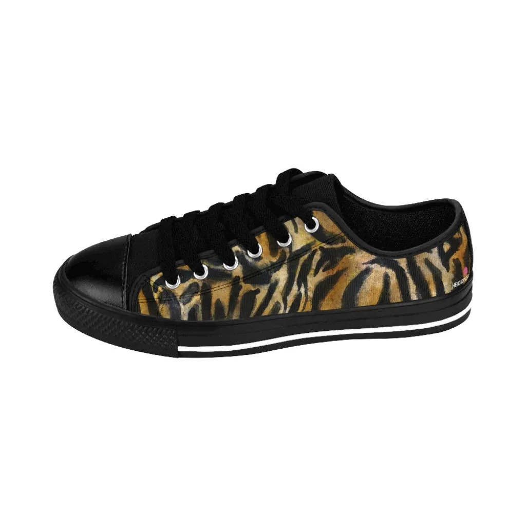 Brown Tiger Stripes Women's Sneakers, Wild Animal Print Low Top Tennis Shoes For Ladies (US Size: 6-12)