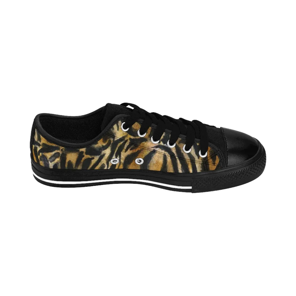 Brown Tiger Stripes Women's Sneakers, Wild Animal Print Low Top Tennis Shoes For Ladies (US Size: 6-12)