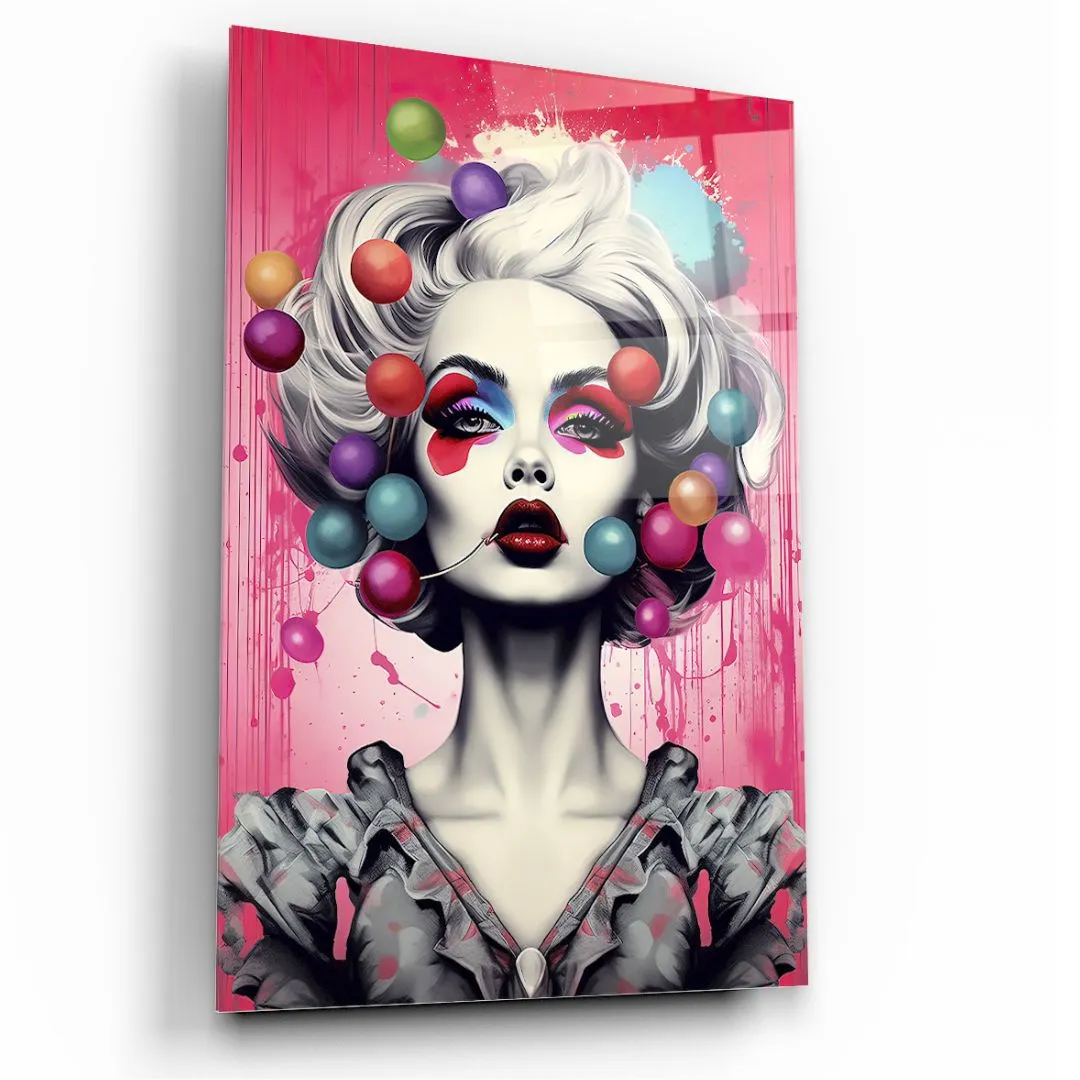 Bubble Pop Queen: Vivid Glam Glass wall Art