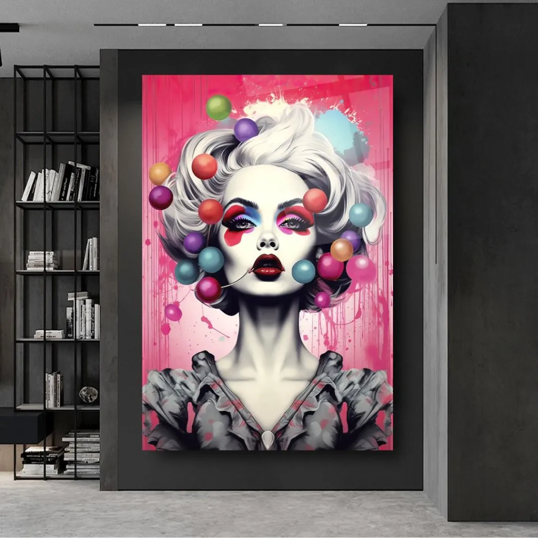 Bubble Pop Queen: Vivid Glam Glass wall Art