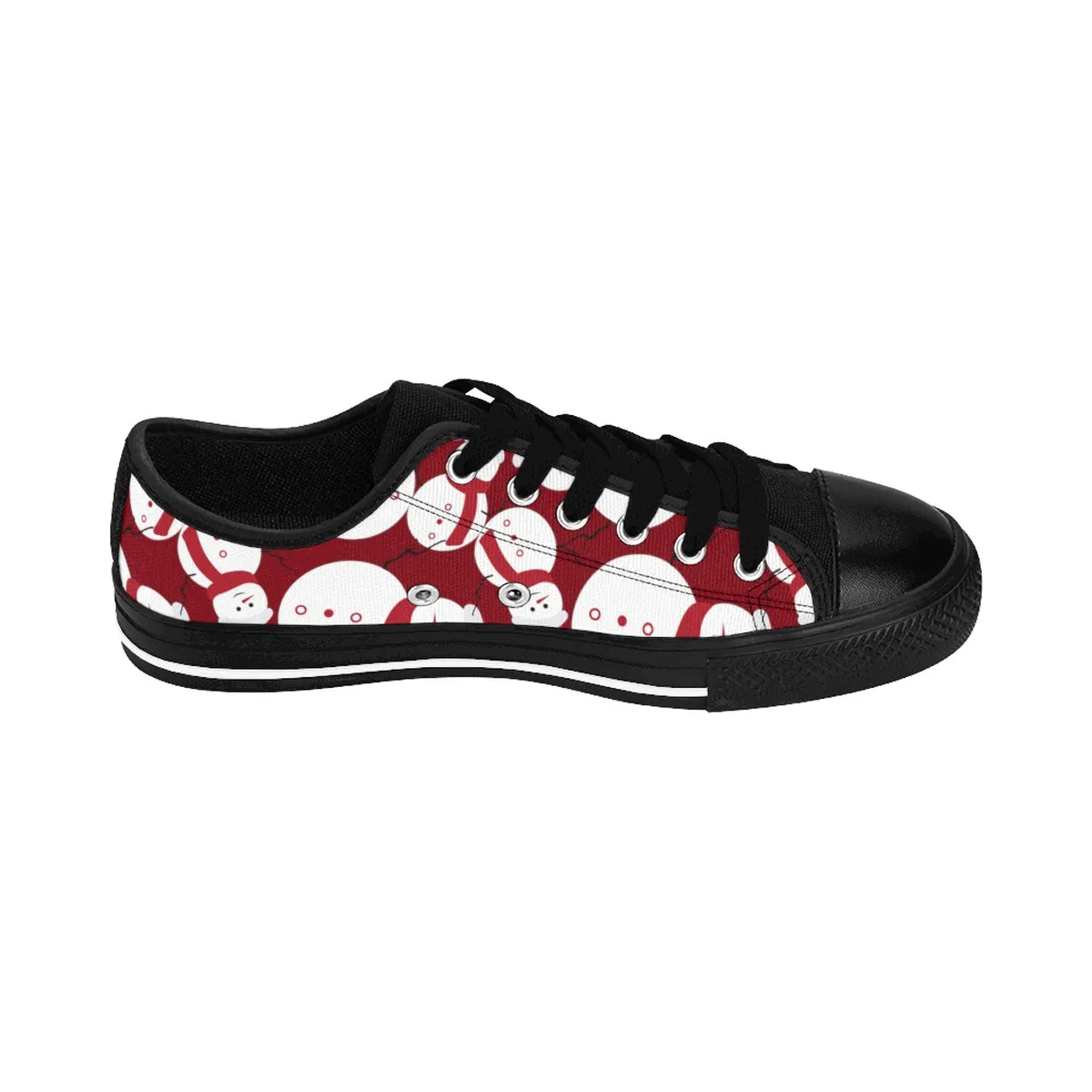 Burgundy Christmas Men's Sneakers, Red Snowman Christmas Print Low Top Sneaker Shoes