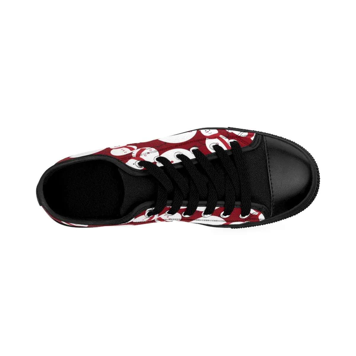 Burgundy Christmas Men's Sneakers, Red Snowman Christmas Print Low Top Sneaker Shoes