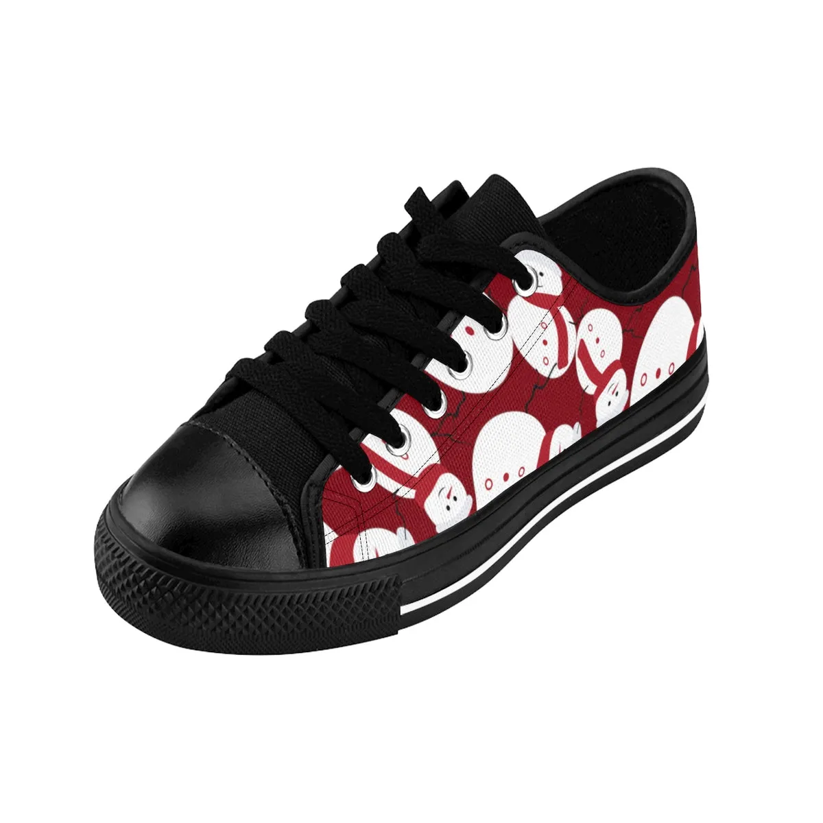 Burgundy Christmas Men's Sneakers, Red Snowman Christmas Print Low Top Sneaker Shoes