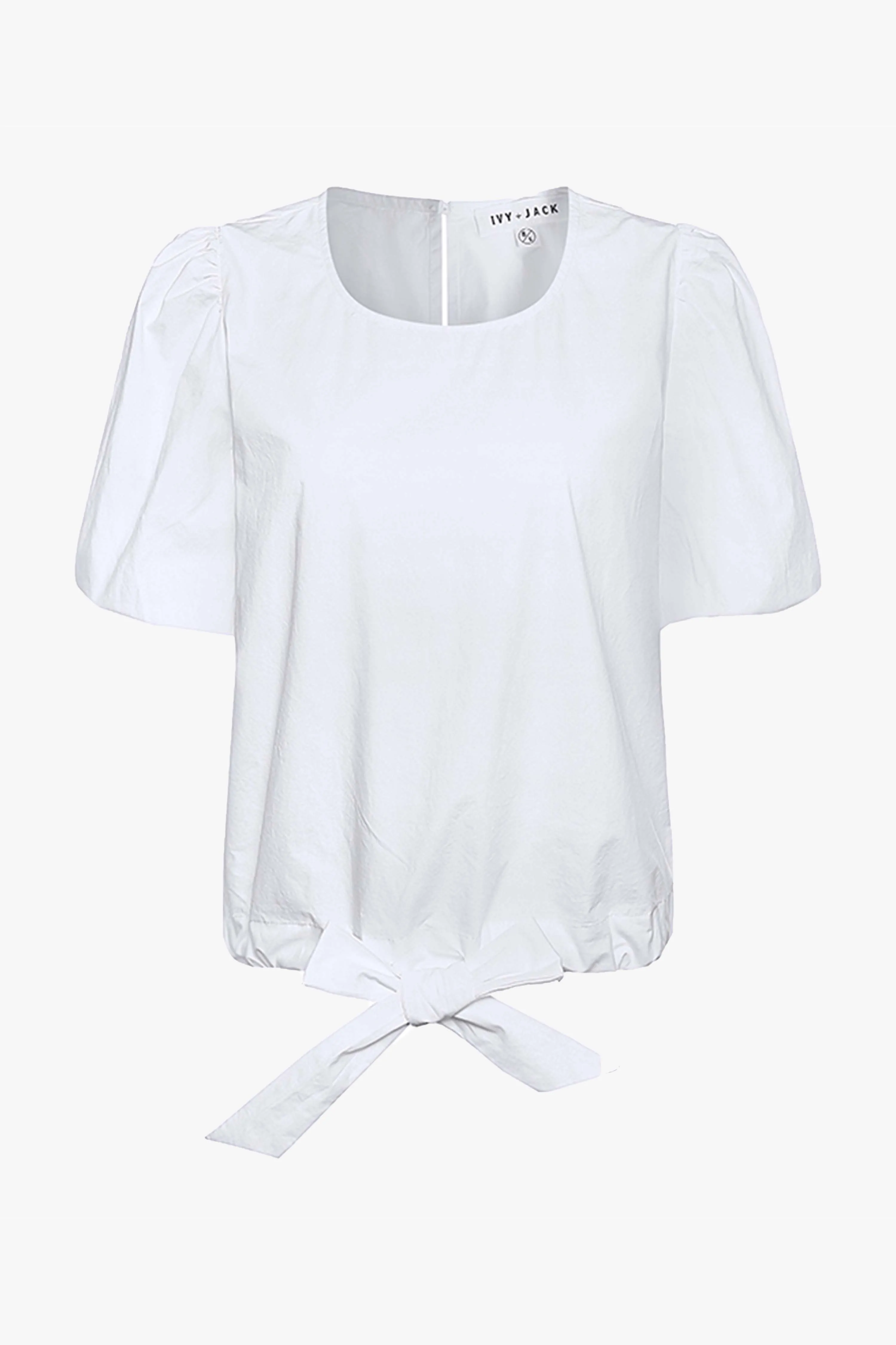 Cameron White Poplin Puff SS Front Tie Top