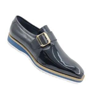 Carrucci Black Patent Leather Slip-On monkstrap genuine Goldtone Buckle