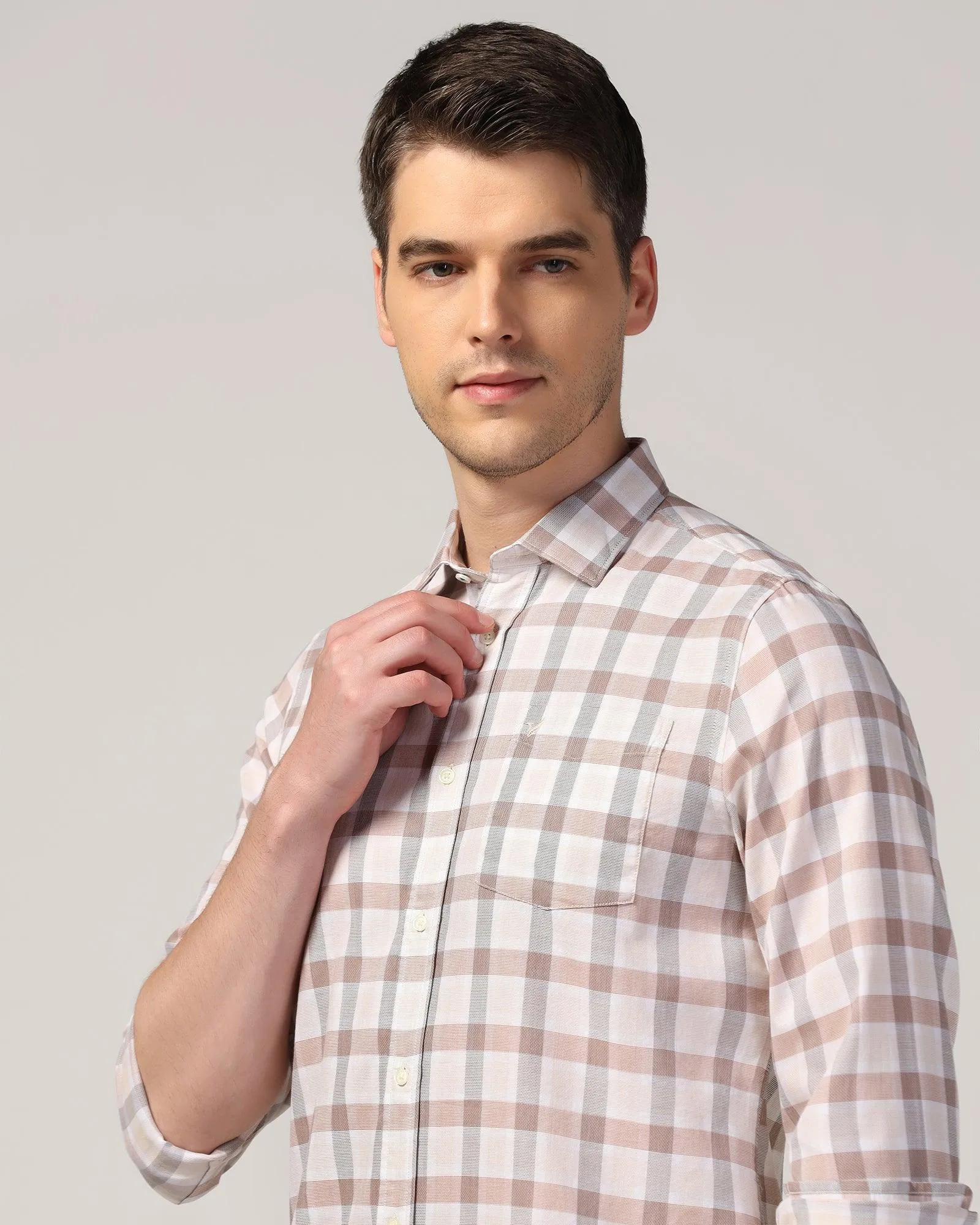 Casual Beige Check Shirt - Autumn