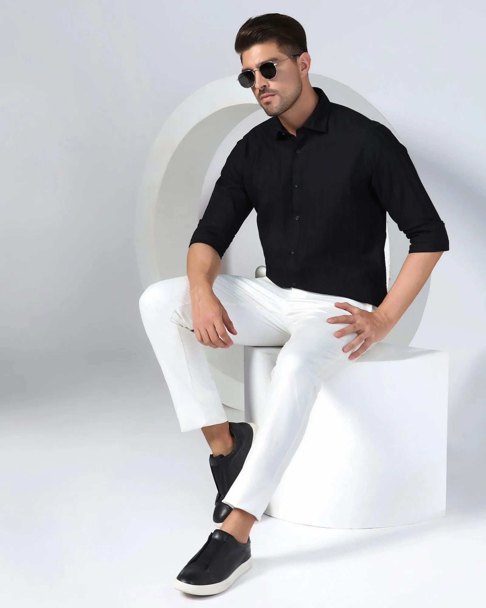 Casual Black Textured Shirt - Tuscany