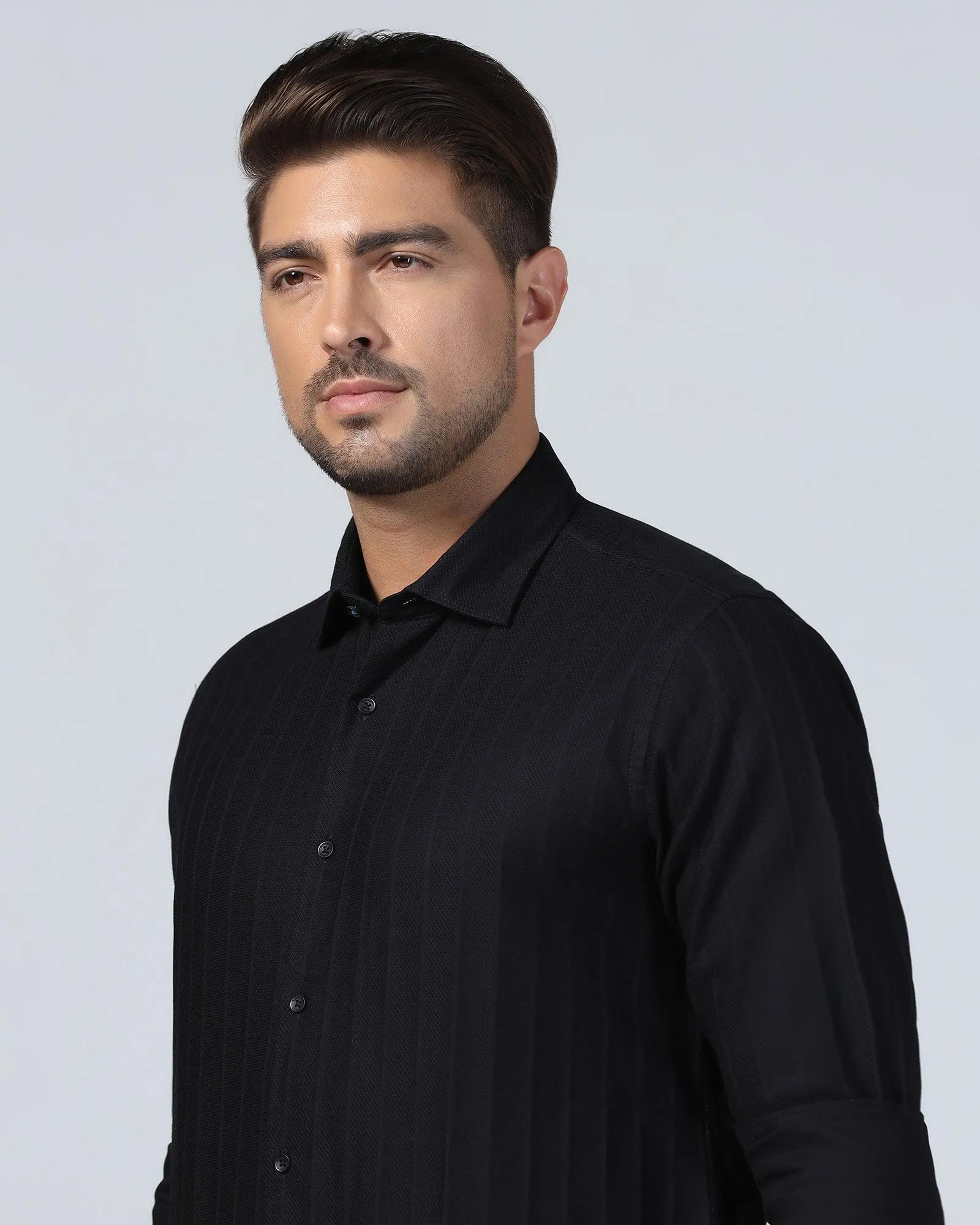 Casual Black Textured Shirt - Tuscany