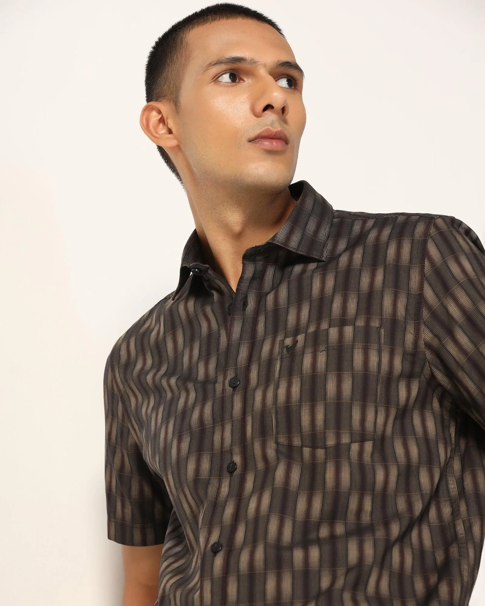 Casual Half Sleeve Gold Check Shirt - Fenix