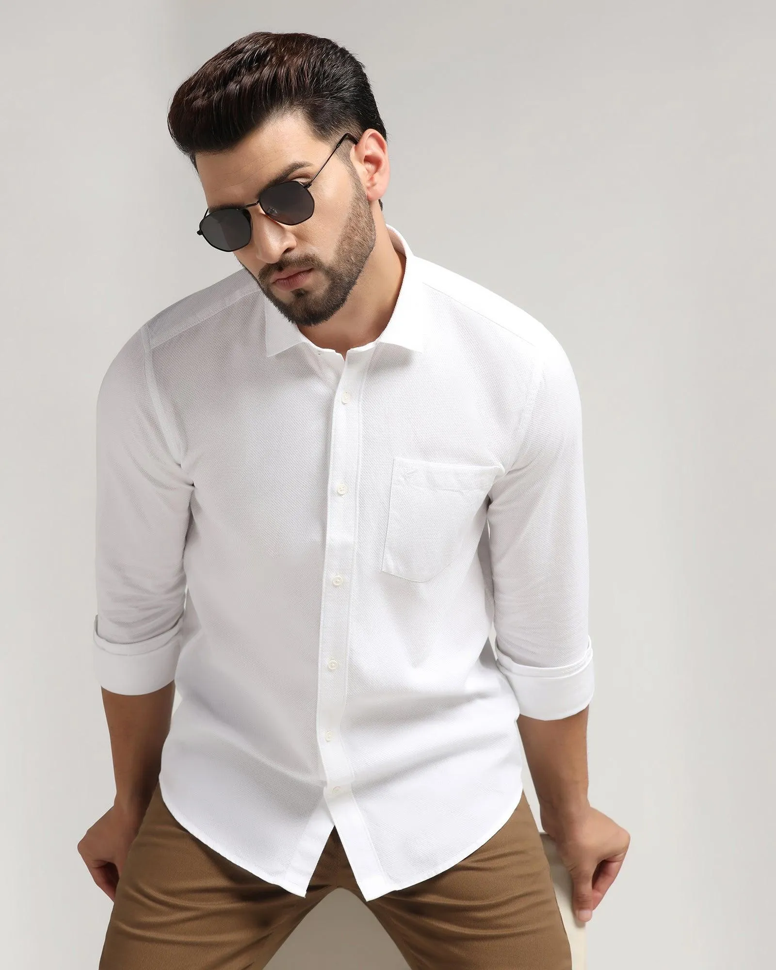 Casual White Solid Shirt - Jolt