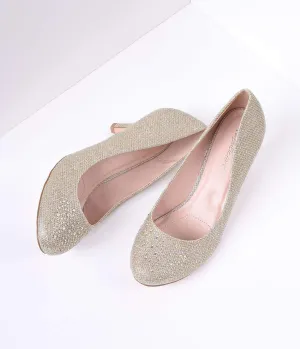 Champagne Metallic Rhinestone Doris Kitten Heels