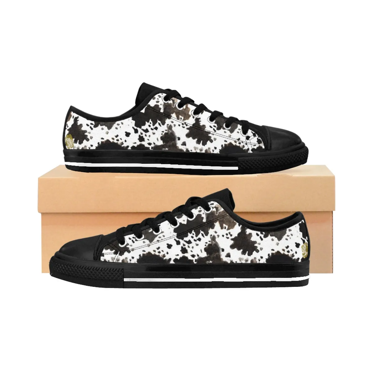 Cow Print Ladies Low Tops, Brown White Durable & Lightweight Women's Low Top Sneakers