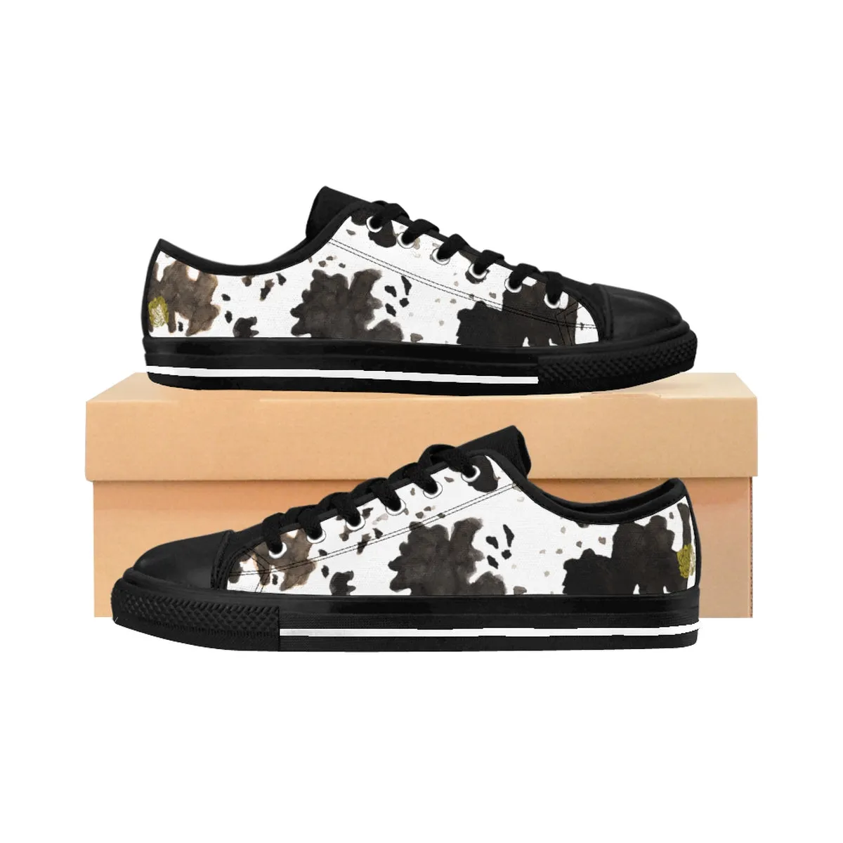 Cow Print Men's Sneakers, Animal Print Low Top Nylon Canvas Tennis Sneaker Footwear Shoes For Men