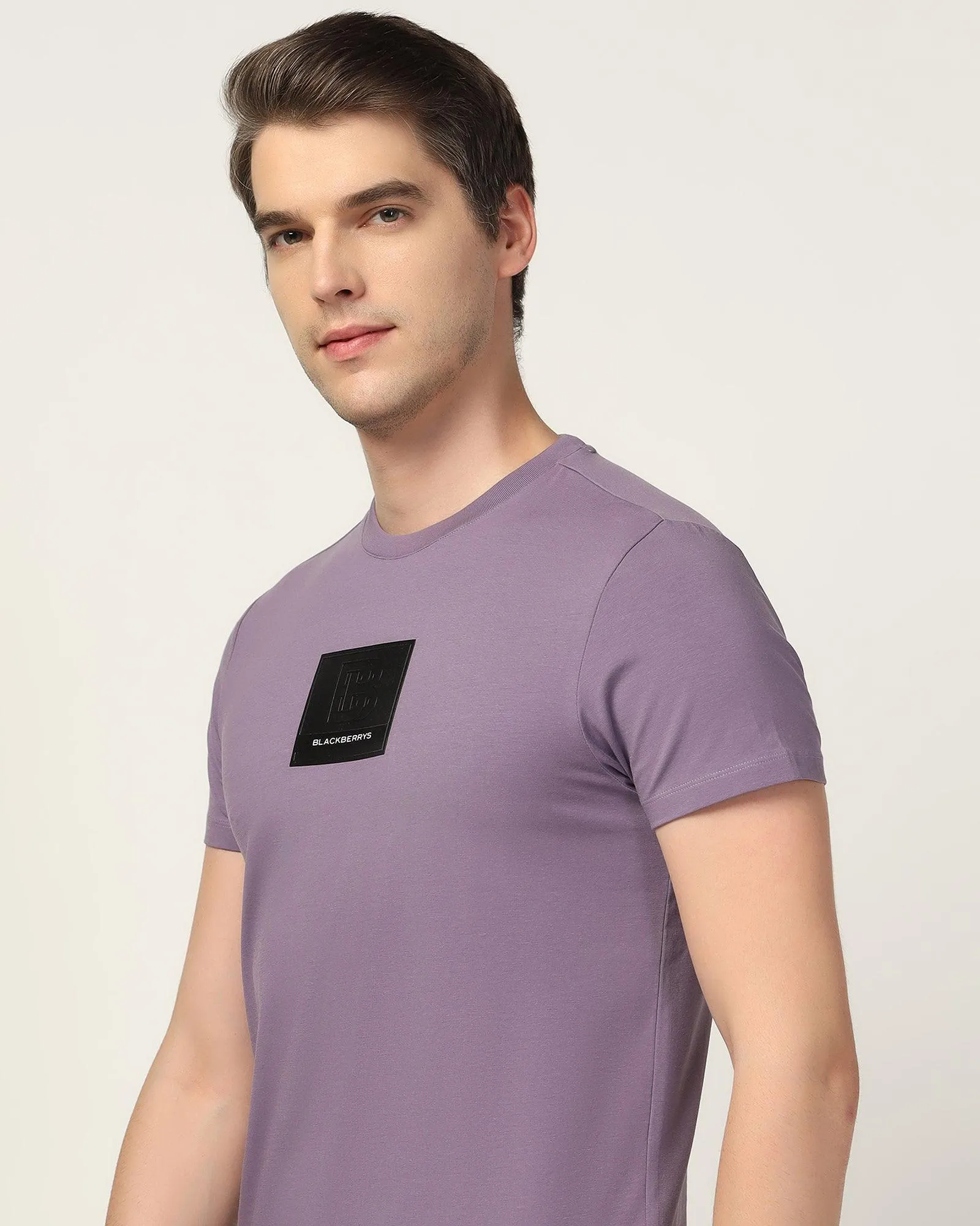 Crew Neck Purple Solid T-Shirt - Salve