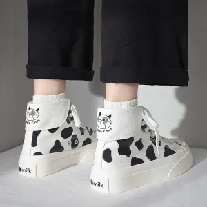 Cute High Top Milk Cows Canvas Shoes