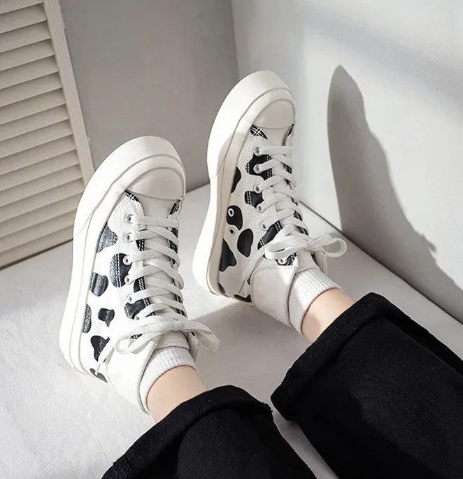 Cute High Top Milk Cows Canvas Shoes