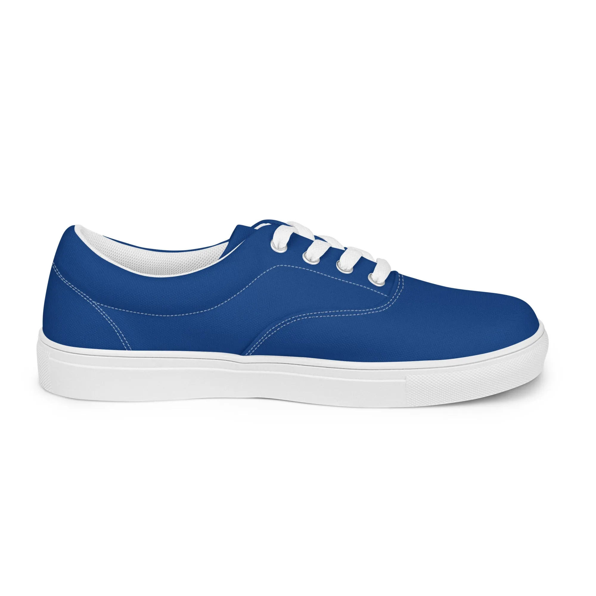 Dark Blue Men's Low Tops, Solid Dark Blue Color Best Designer Men’s Lace-up Canvas Shoes (US Size: 5-13)