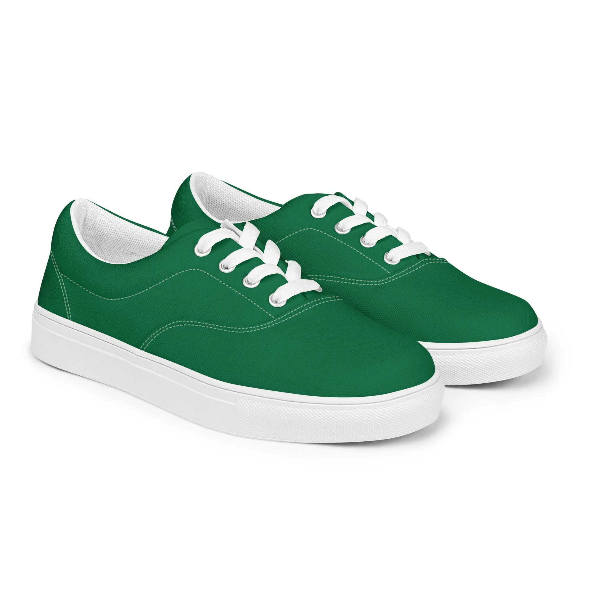 Dark Green Men's Sneakers, Solid Green Color Best Designer Men’s Lace-up Canvas Shoes (US Size: 5-13)