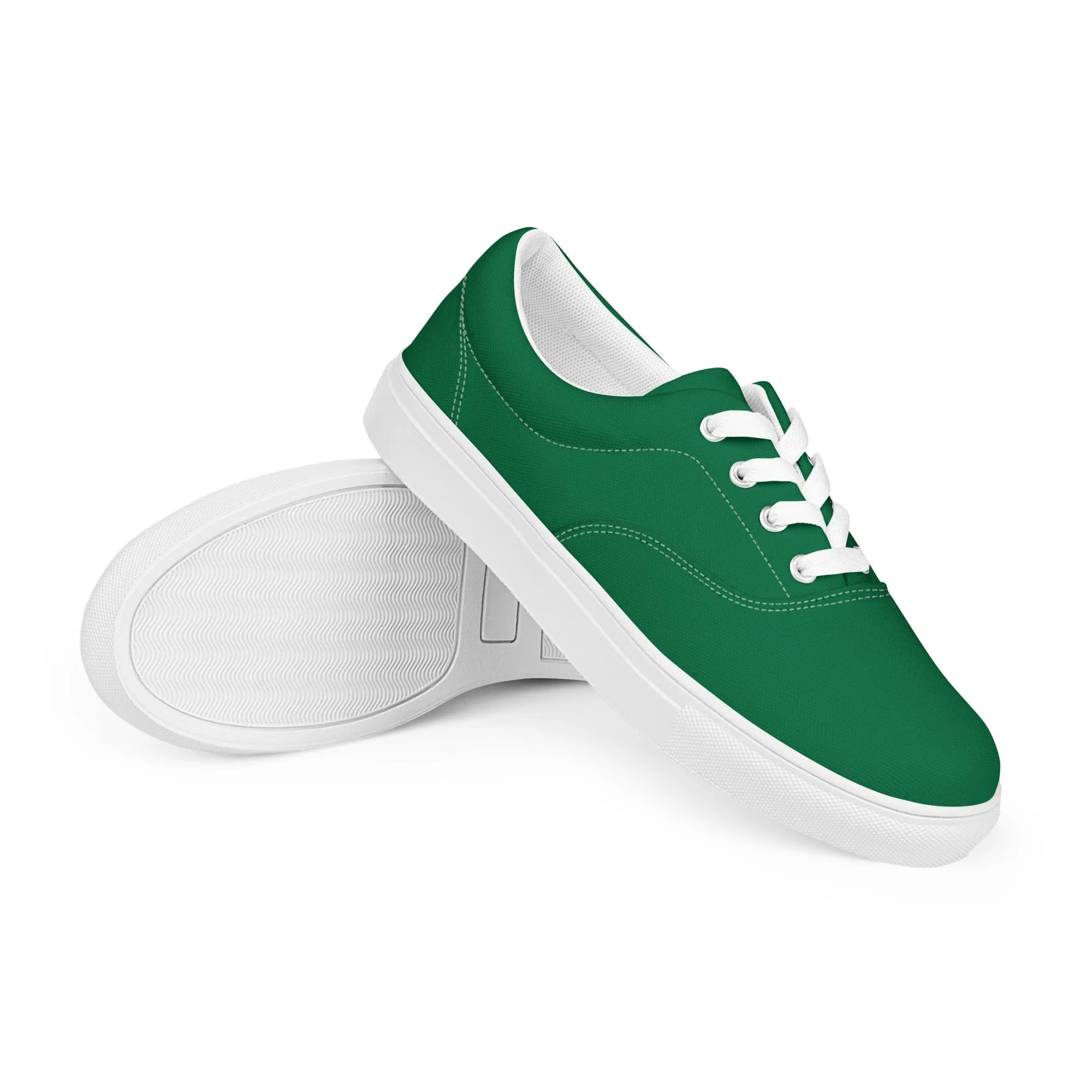 Dark Green Men's Sneakers, Solid Green Color Best Designer Men’s Lace-up Canvas Shoes (US Size: 5-13)