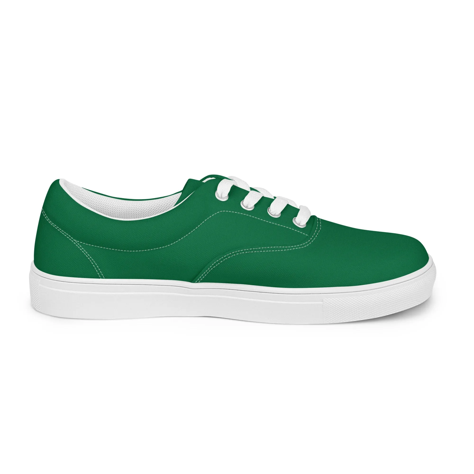 Dark Green Men's Sneakers, Solid Green Color Best Designer Men’s Lace-up Canvas Shoes (US Size: 5-13)