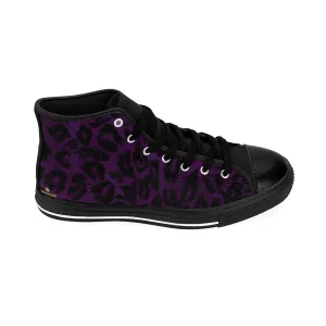 Dark Purple Leopard Sneakers, Animal Print Premium High-top Fashion Running Shoes For Men  (US Size: 6-14)