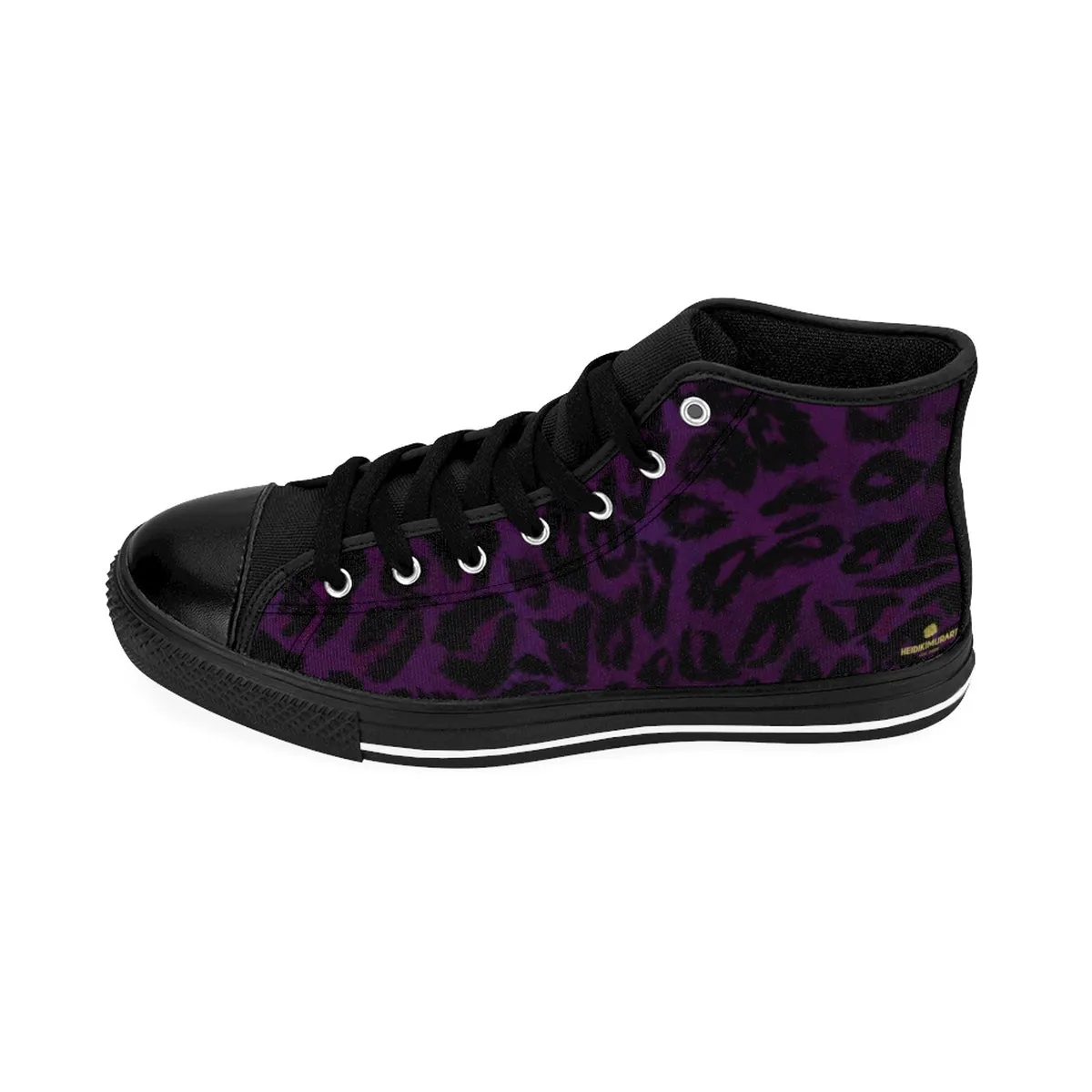 Dark Purple Leopard Sneakers, Animal Print Premium High-top Fashion Running Shoes For Men  (US Size: 6-14)