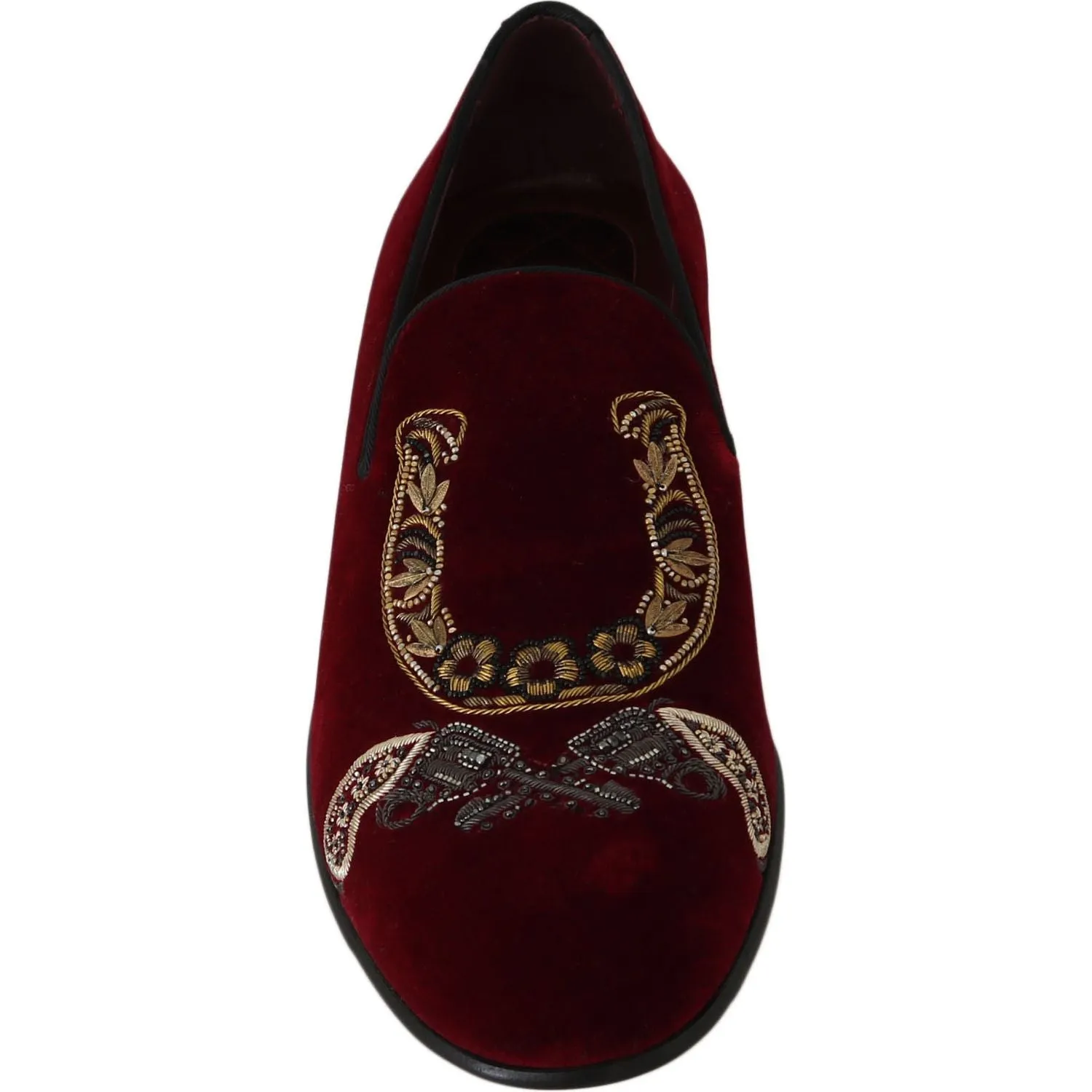 Dolce & Gabbana Bordeaux Velvet Sequined Men's Loafers