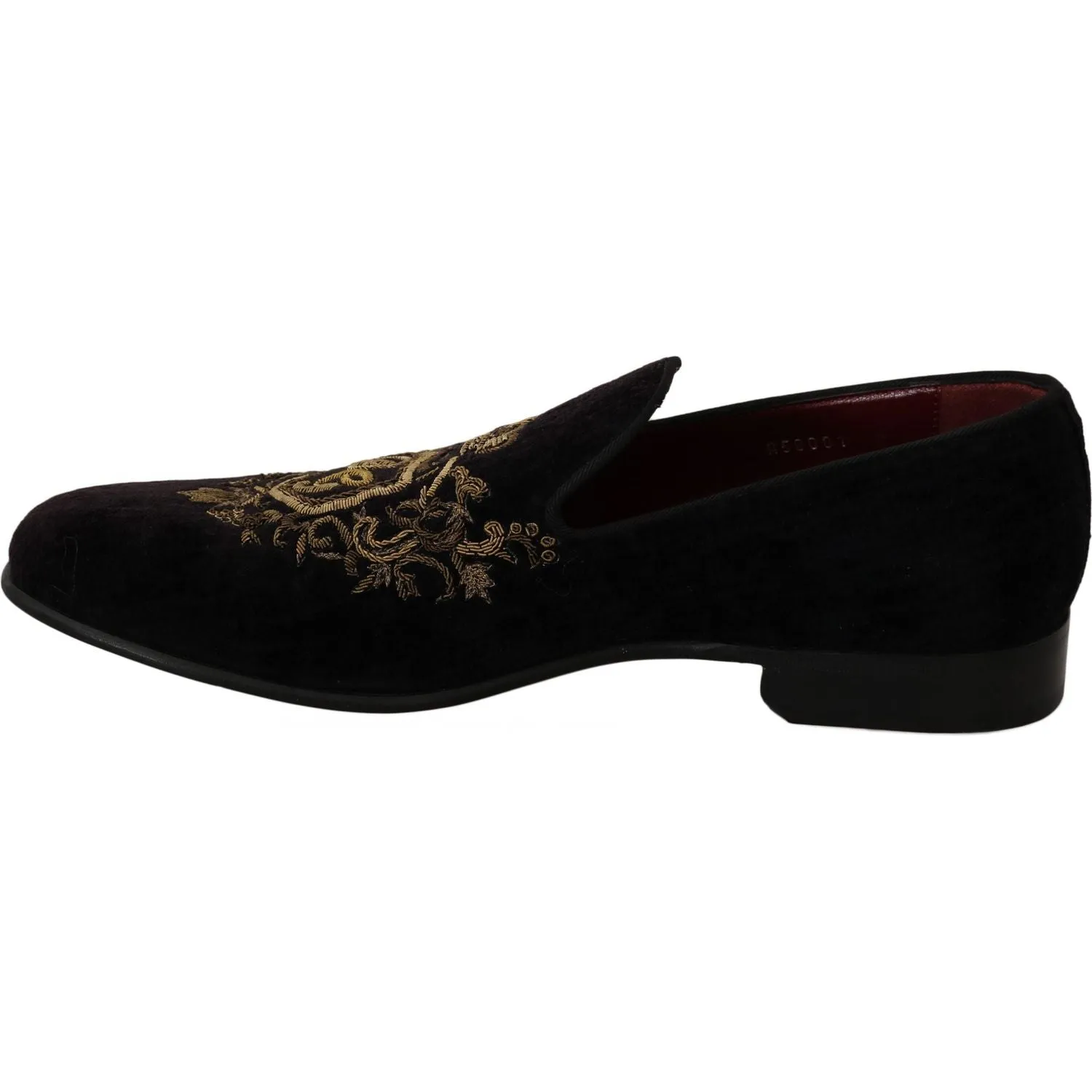 Dolce & Gabbana Elegant Black Loafers with Gold Crown Embroidery