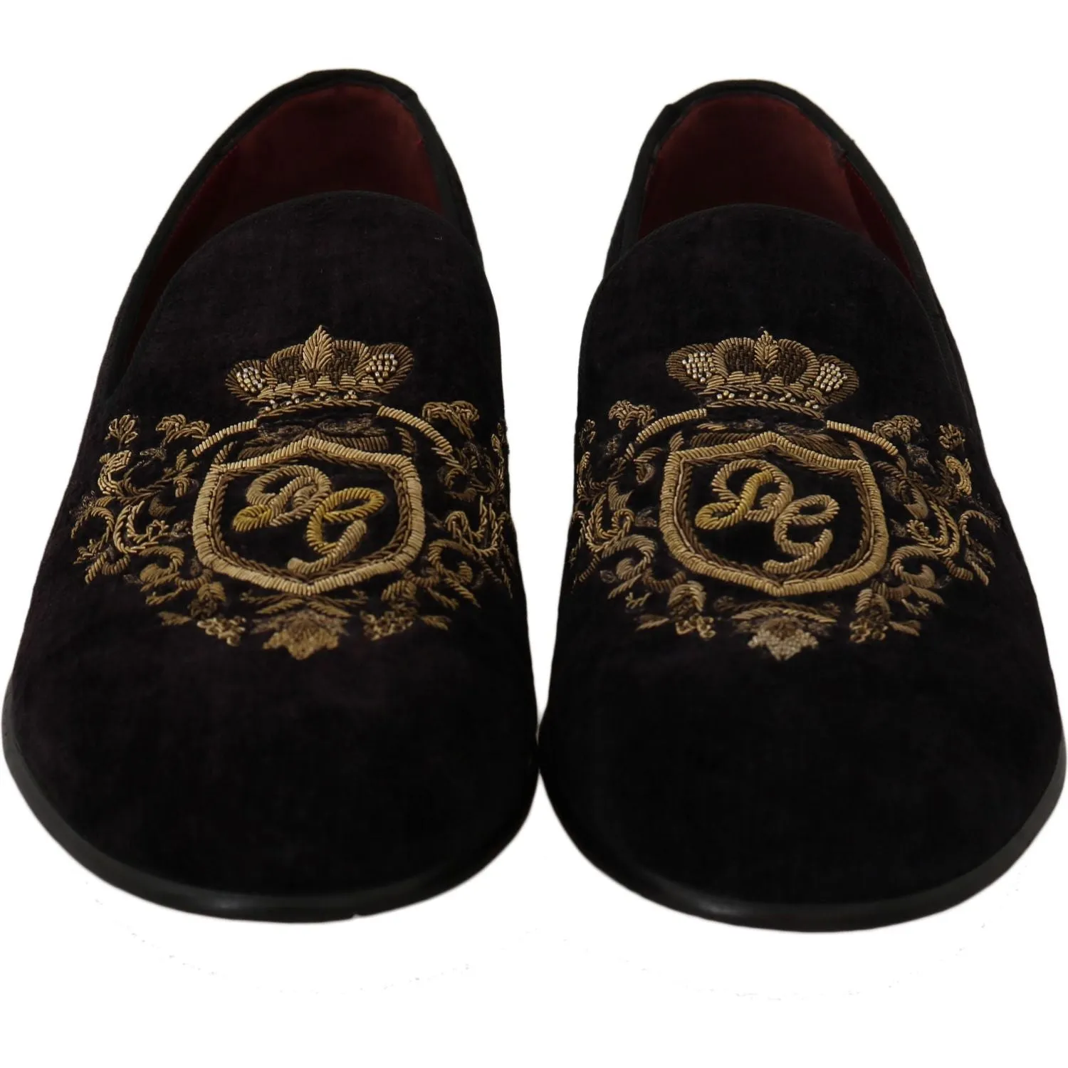 Dolce & Gabbana Elegant Black Loafers with Gold Crown Embroidery