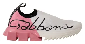 Dolce & Gabbana Elegant Sorrento Slip-On Sneakers in White & Pink