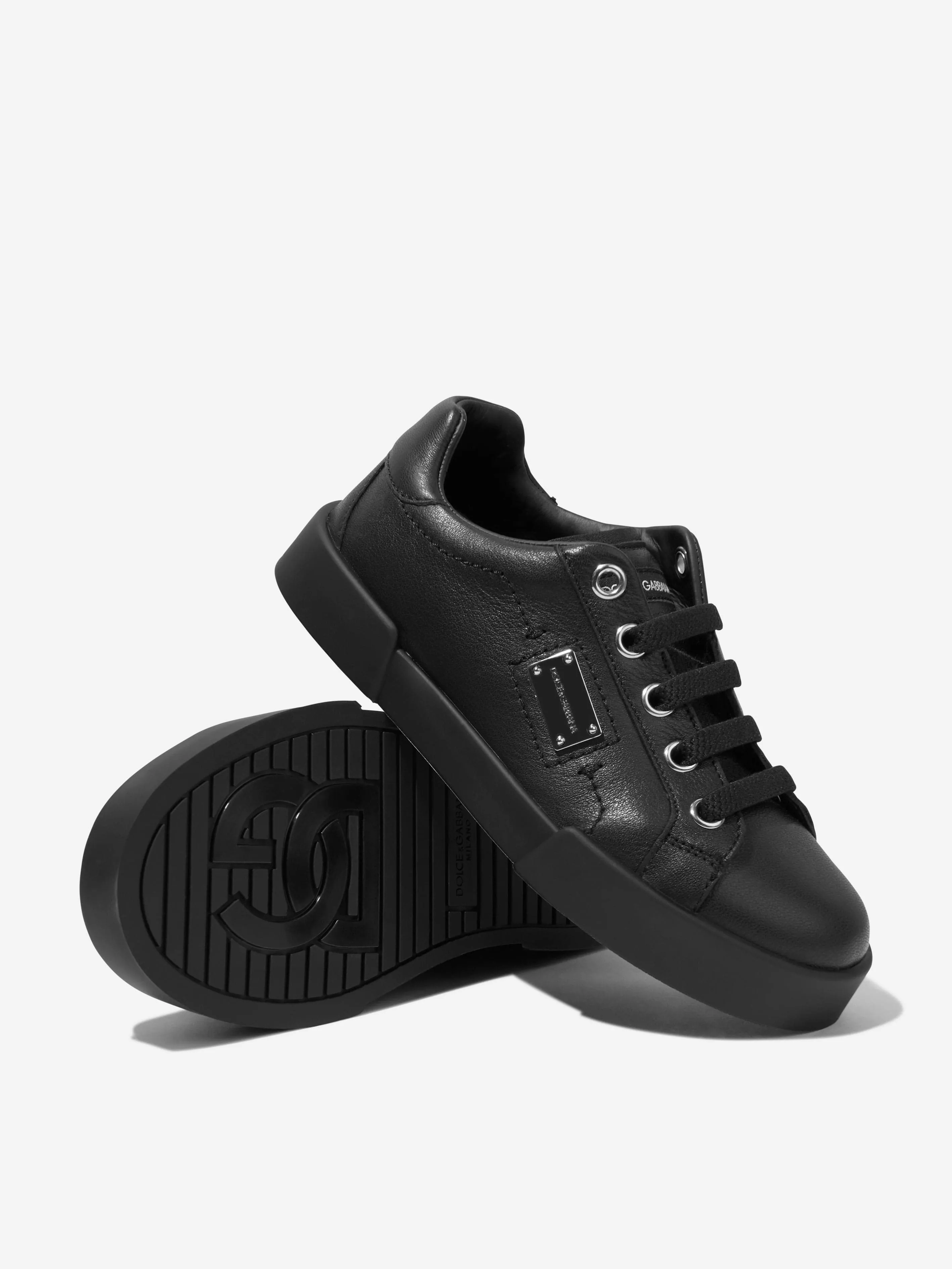 Dolce & Gabbana Kids Leather Lace Up Trainers in Black