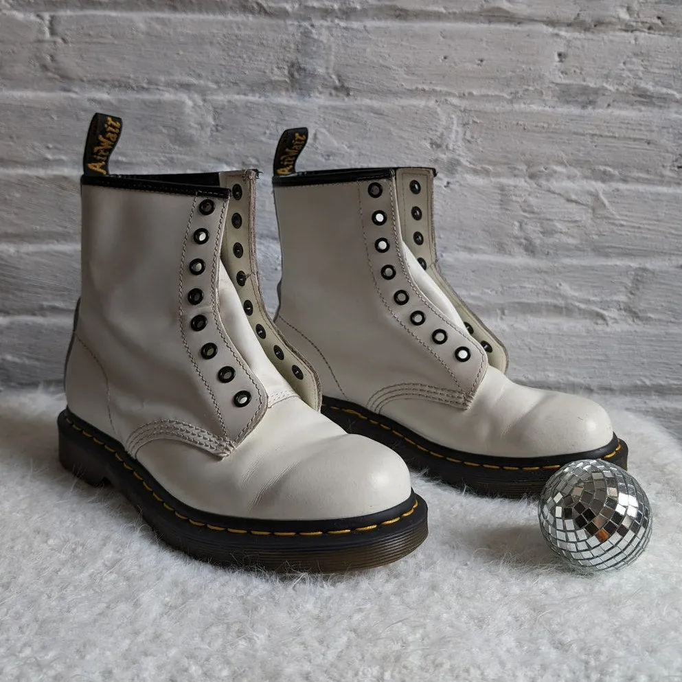 Dr Martens Docs White High Top Leather Combat Boots Kawaii Grunge Biker Shoes