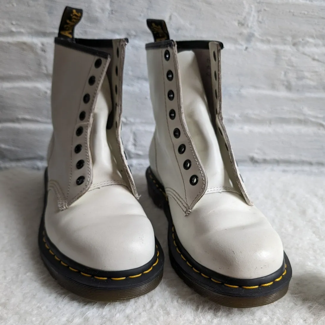 Dr Martens Docs White High Top Leather Combat Boots Kawaii Grunge Biker Shoes