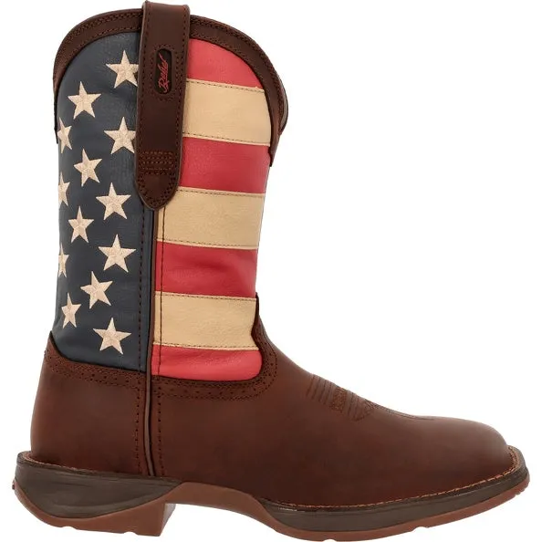 'Durango' Men's 11" Rebel™ Patriotic Flag Western Square Toe - Brown & Union Flag