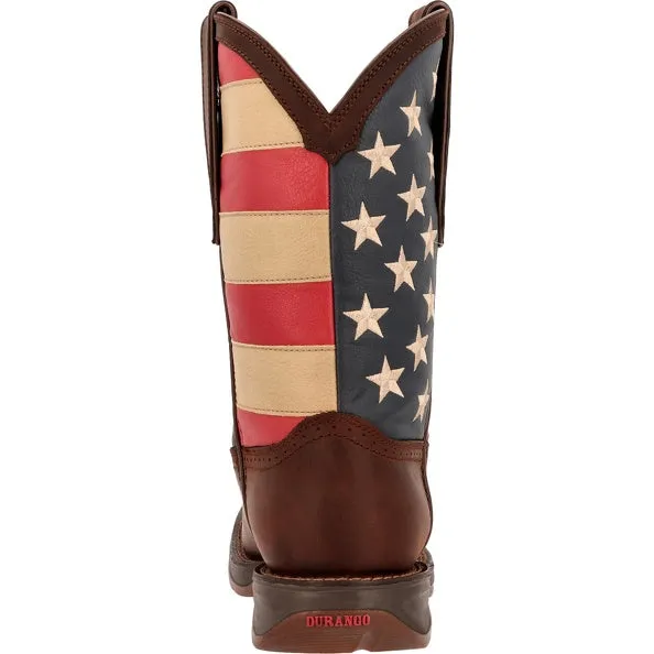 'Durango' Men's 11" Rebel™ Patriotic Flag Western Square Toe - Brown & Union Flag