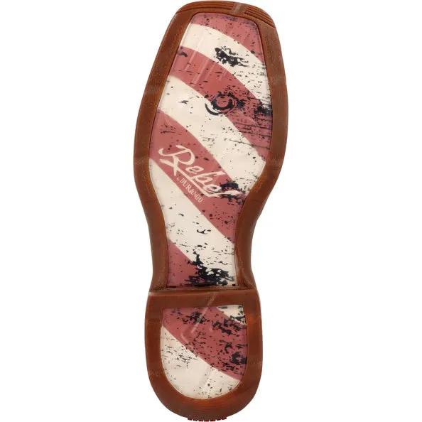 'Durango' Men's 11" Rebel™ Patriotic Flag Western Square Toe - Brown & Union Flag