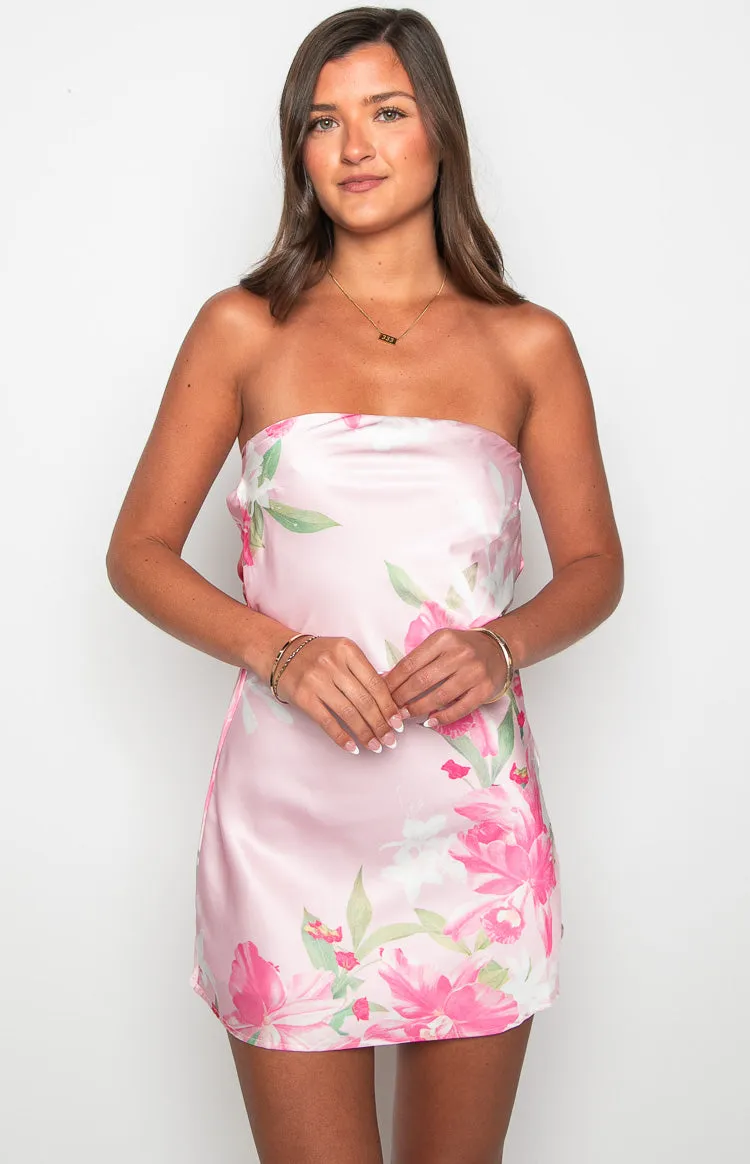 Ellie Pink Floral Strapless Mini Dress