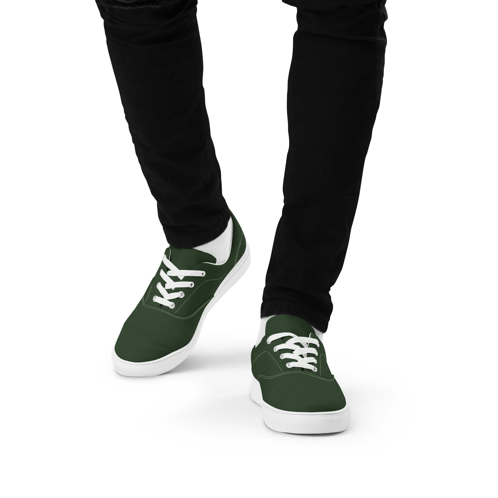 Emerald Green Men's Low Tops, Solid Green Color Best Designer Men’s Lace-up Canvas Shoes (US Size: 5-13)