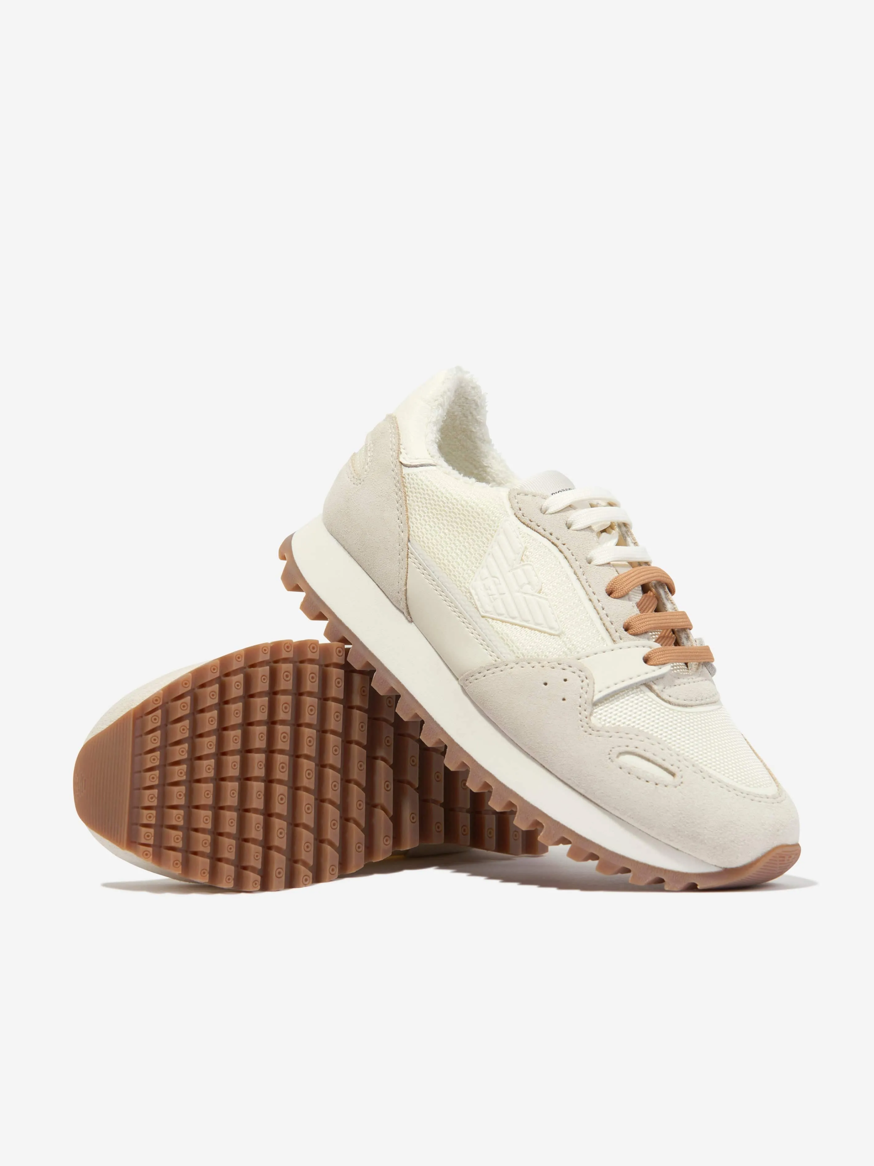 Emporio Armani Boys Logo Trainers in Beige