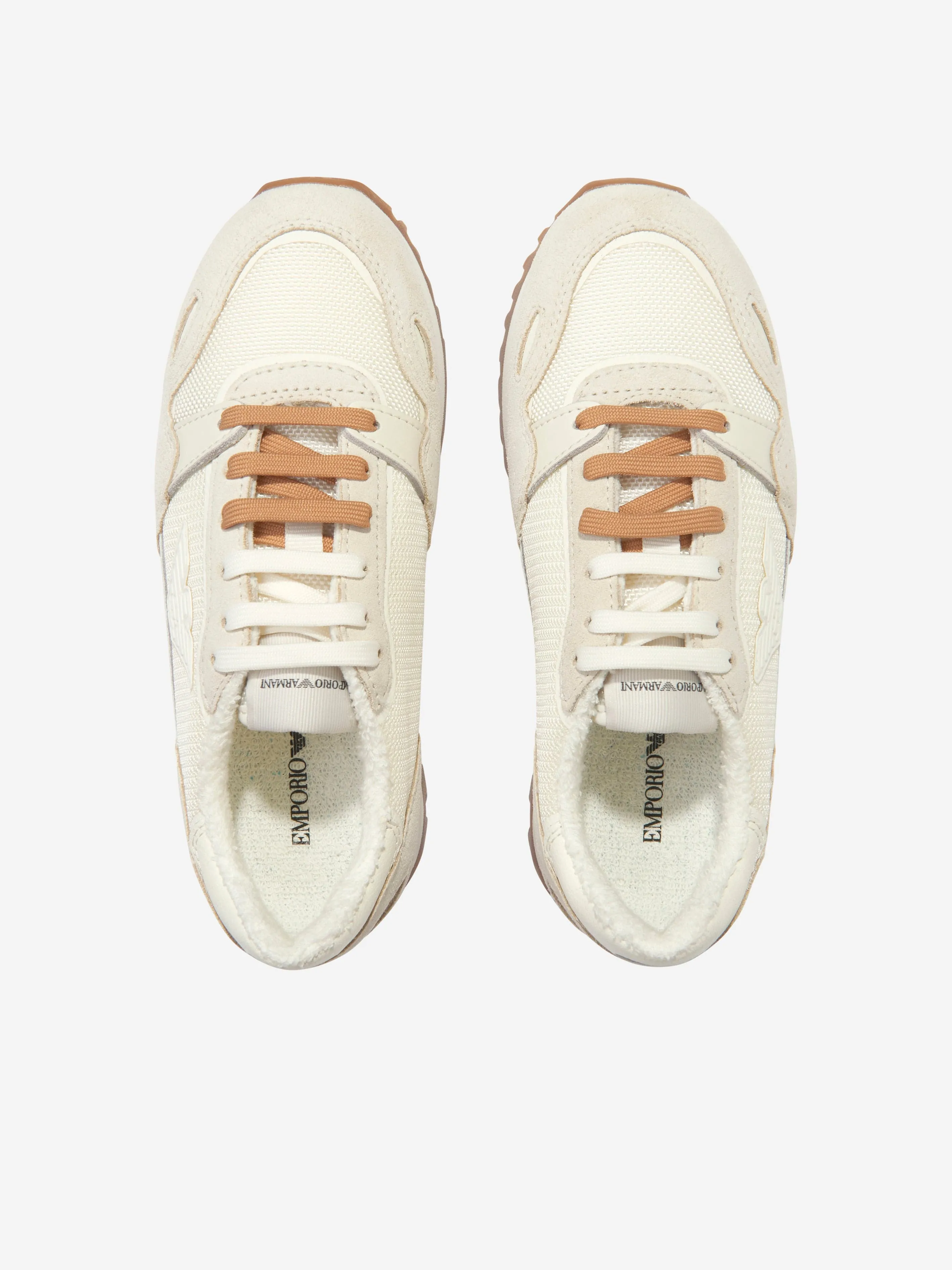 Emporio Armani Boys Logo Trainers in Beige