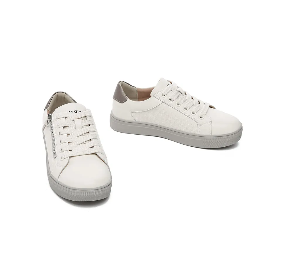 EVERAU® Women Leather Zip Decor Low-top White Sneakers Chloe