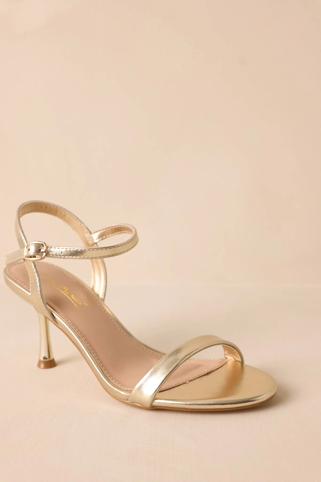 Falling For You Gold Ankle Strap Kitten Heels