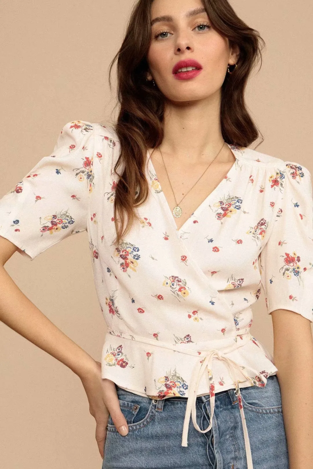 Floral Half Sleeve Wrap Top