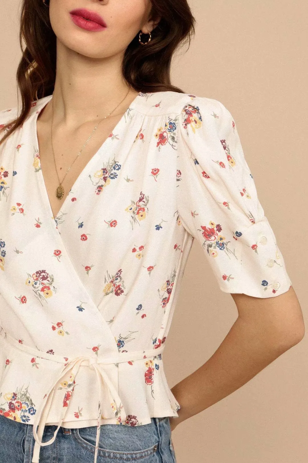 Floral Half Sleeve Wrap Top