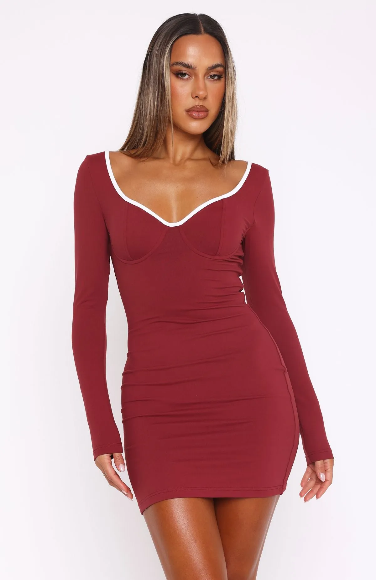 Follow You There Long Sleeve Mini Dress Wine