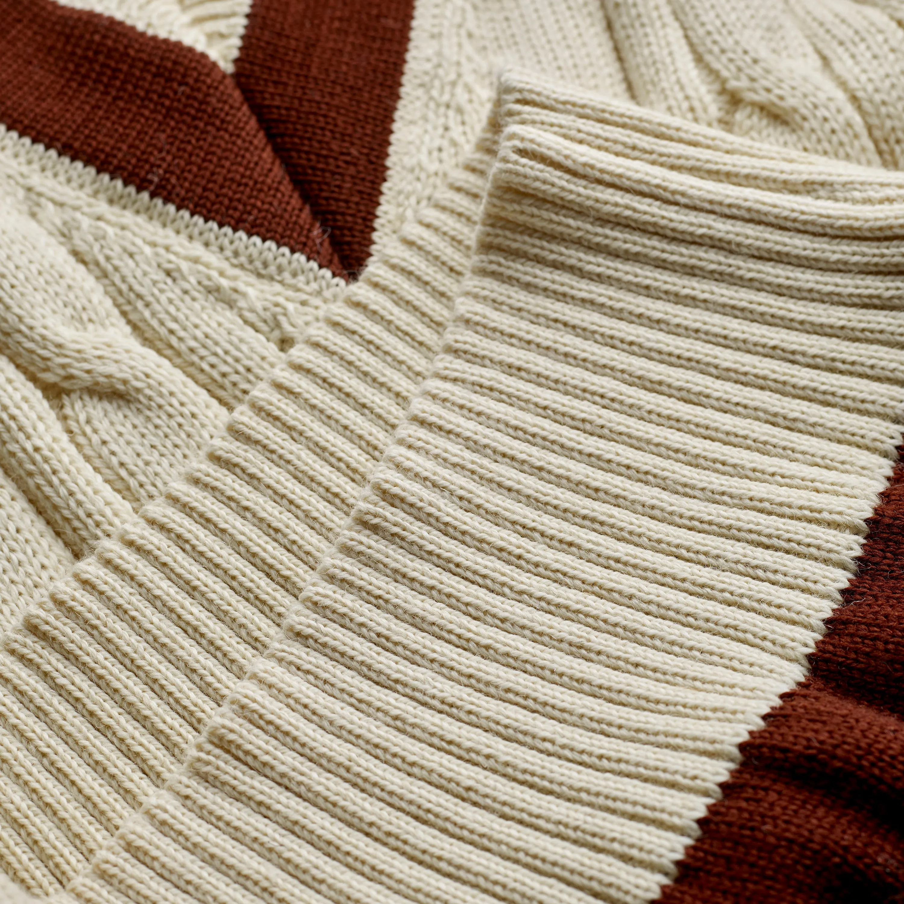 Fox Cricket Club Ecru Sweater with Suede Brown Stripes