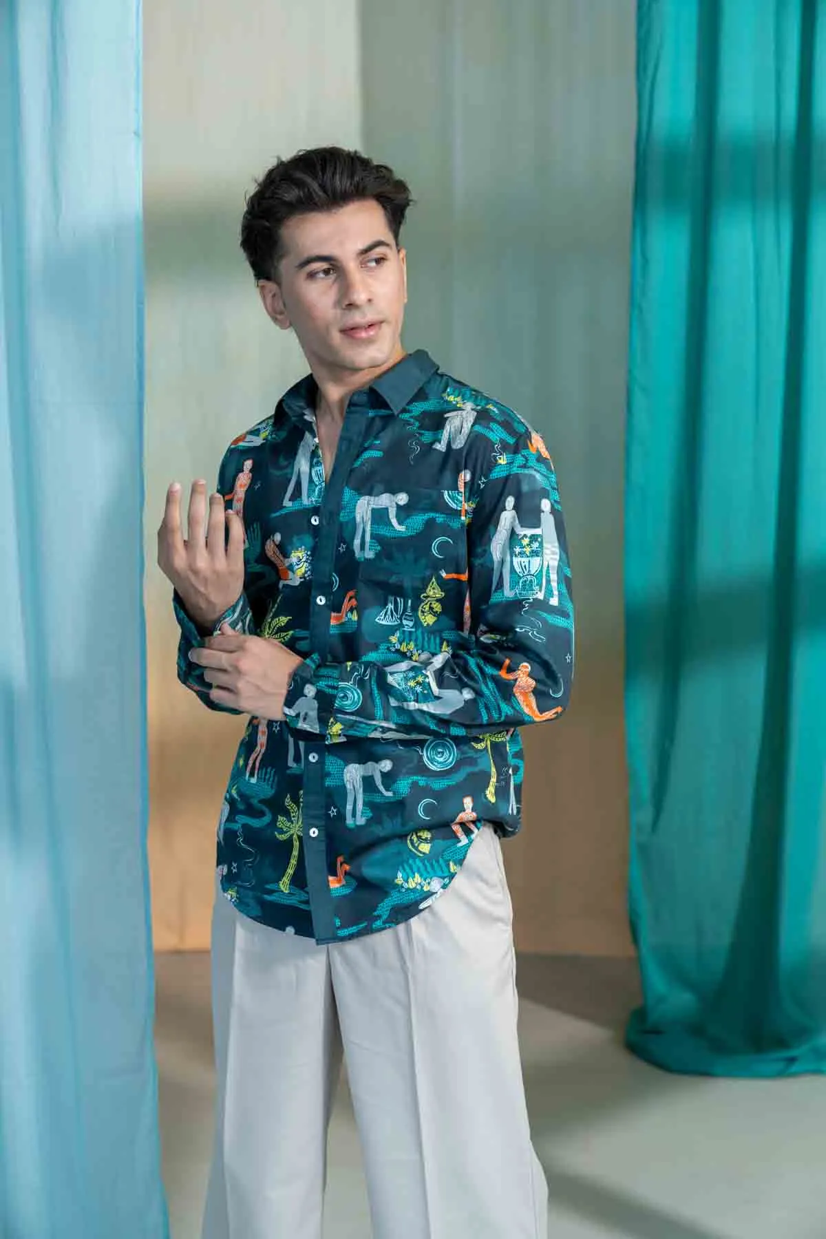 Fragrant Journey Printed Shirt (Lucid Teal)