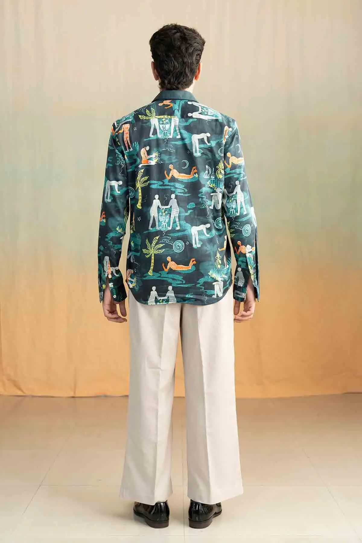 Fragrant Journey Printed Shirt (Lucid Teal)